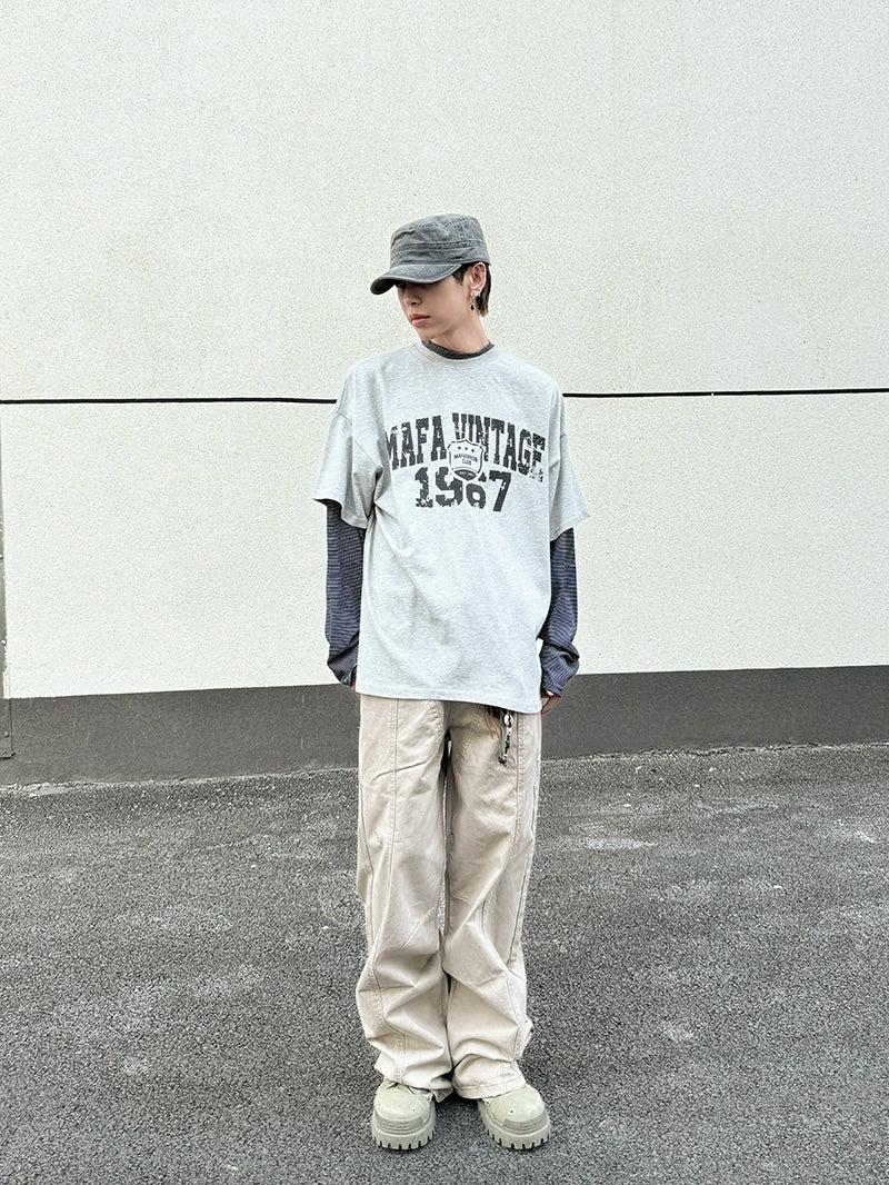 Spliced Printed L/S T-Shirt Korean Street Fashion T-Shirt By Ash Dark Shop Online at OH Vault