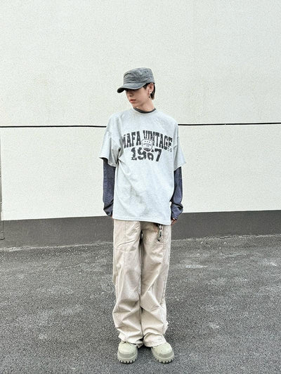 Spliced Printed L/S T-Shirt Korean Street Fashion T-Shirt By Ash Dark Shop Online at OH Vault