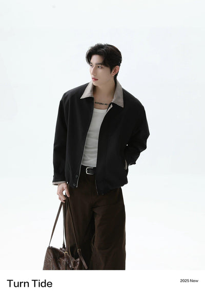 Plaid Pattern Spliced Zip-Up Jacket Korean Street Fashion Jacket By Turn Tide Shop Online at OH Vault