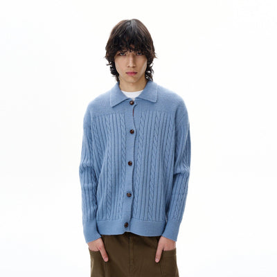Cable Knit Collared Cardigan Korean Street Fashion Cardigan By 77Flight Shop Online at OH Vault