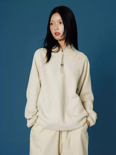 Athleisure Waffle Grid Half-Zip Korean Street Fashion Half-Zip By Crying Center Shop Online at OH Vault