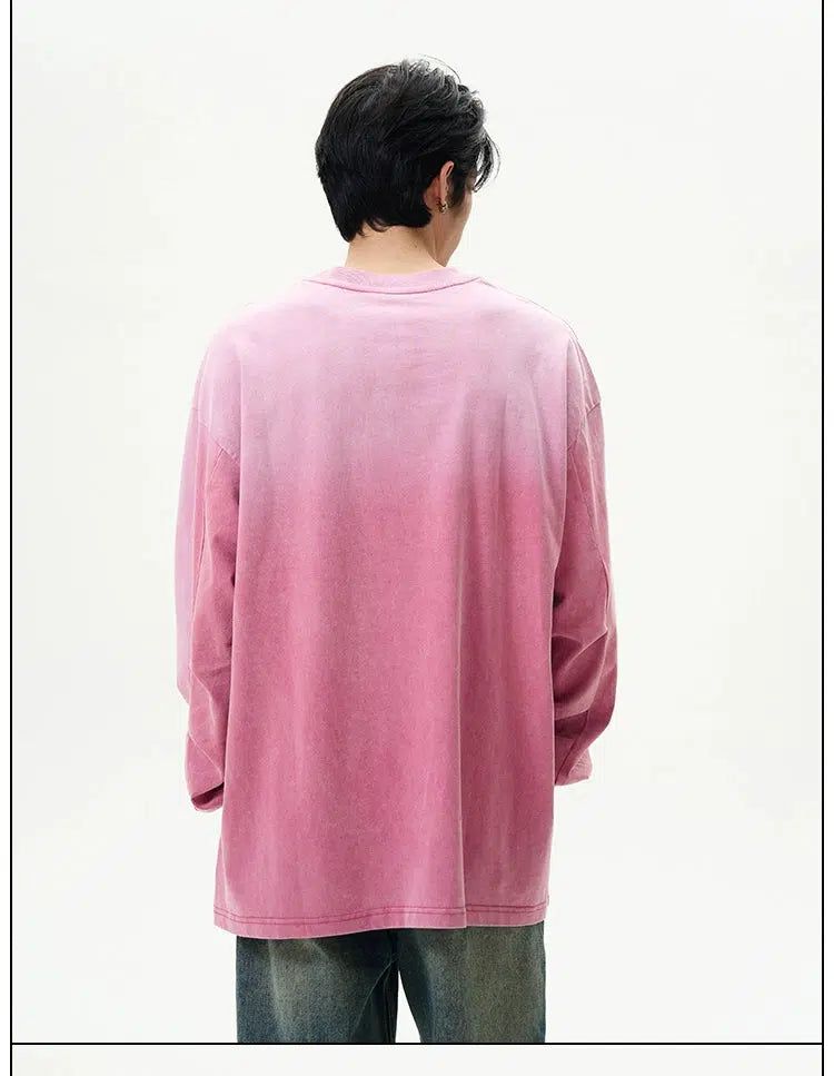 Gradient Fade Front Pocket Long Sleeve T-Shirt Korean Street Fashion T-Shirt By 77Flight Shop Online at OH Vault