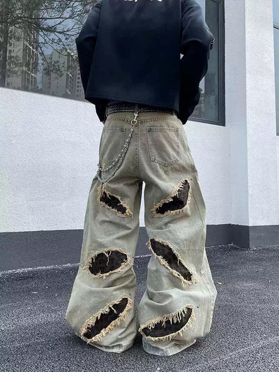 Leopard Ripped Hole Jeans Korean Street Fashion Jeans By Dark Fog Shop Online at OH Vault