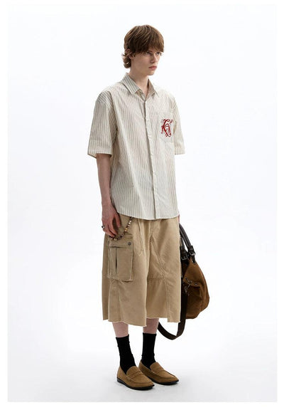 Embroidered Pocket Striped Shirt Korean Street Fashion Shirt By A PUEE Shop Online at OH Vault