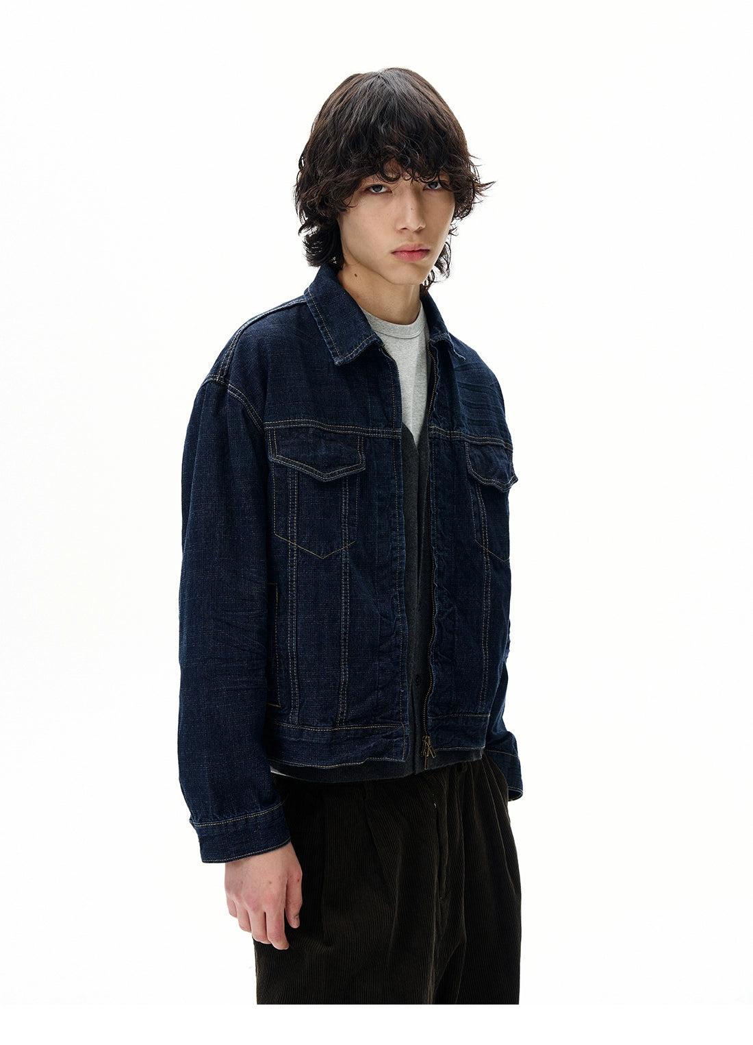Zip-Front Flap Pocket Denim Jacket Korean Street Fashion Jacket By 77Flight Shop Online at OH Vault