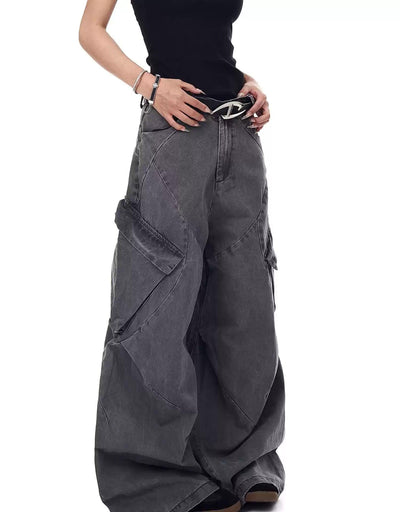 Wide Tilt Pockets Washed Jeans Korean Street Fashion Jeans By Blacklists Shop Online at OH Vault