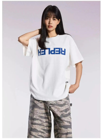 Flipped Text Print T-Shirt Korean Street Fashion T-Shirt By Remedy Shop Online at OH Vault