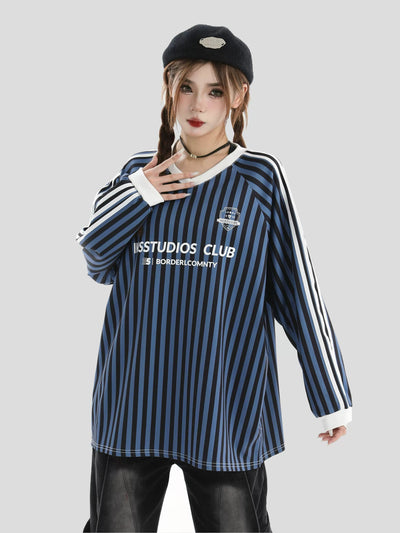 Striped Soccer Long Sleeve T-Shirt Korean Street Fashion T-Shirt By INS Korea Shop Online at OH Vault