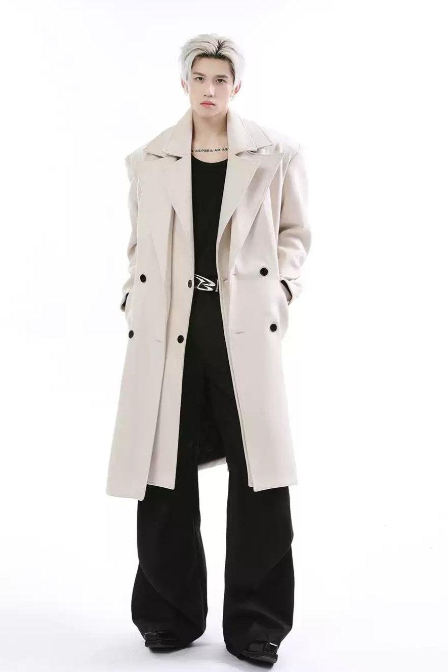 Layered Double Breasted Overcoat Korean Street Fashion Long Coat By Turn Tide Shop Online at OH Vault