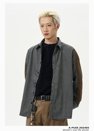 Plaid Patched Shirt Korean Street Fashion Shirt By A PUEE Shop Online at OH Vault