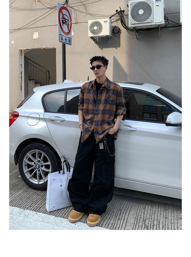 Argyle Textured Plaid L/S Shirt Korean Street Fashion Shirt By Poikilotherm Shop Online at OH Vault