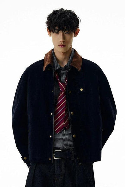 Snap Buttons Contrast Collar Denim Jacket Korean Street Fashion Jacket By A PUEE Shop Online at OH Vault