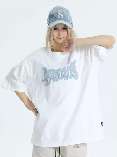 Contrast Logo Comfty T-Shirt Korean Street Fashion T-Shirt By INS Korea Shop Online at OH Vault
