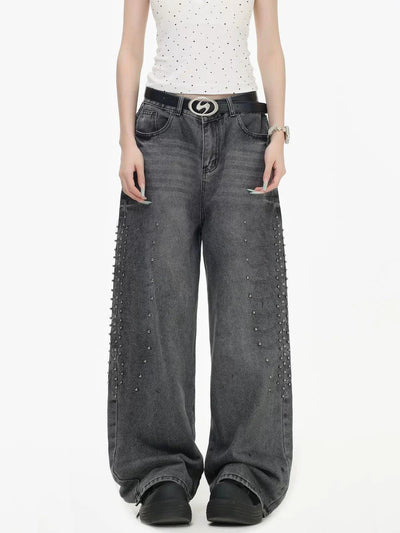 Beaded & Embroidered Washed Jeans Korean Street Fashion Jeans By INS Korea Shop Online at OH Vault