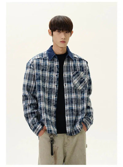 Tie-Dyed Plaid Pocket Shirt Korean Street Fashion Shirt By A PUEE Shop Online at OH Vault