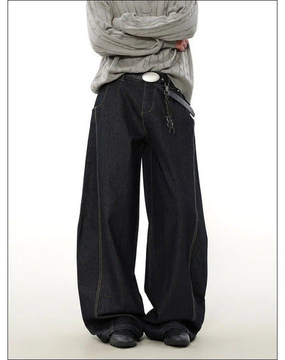 Stitched Wide Leg Inverted Jeans Korean Street Fashion Jeans By Mr Nearly Shop Online at OH Vault