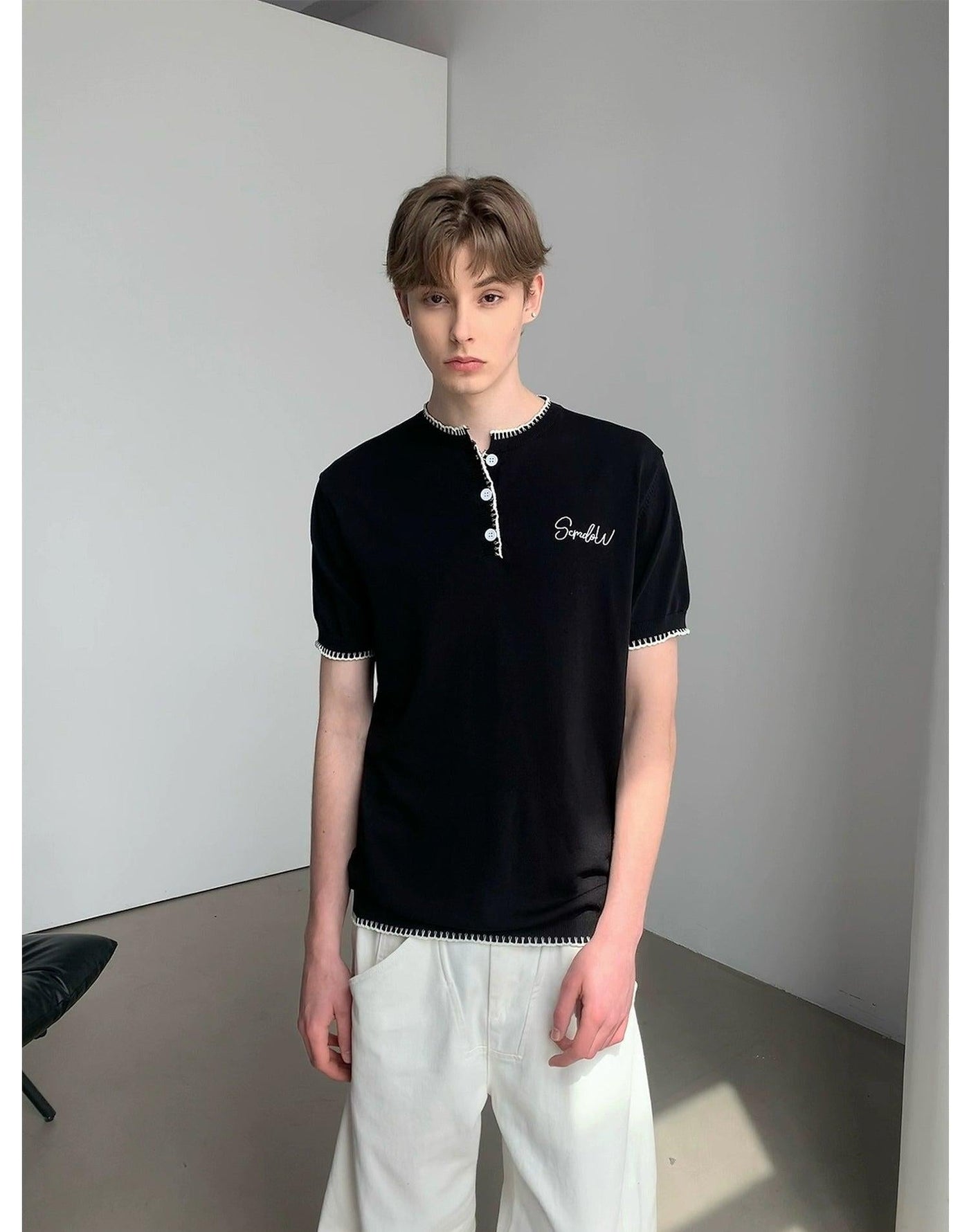 Contrast Edges Stitch Buttoned T-Shirt Korean Street Fashion T-Shirt By MaxDstr Shop Online at OH Vault