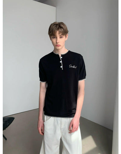 Contrast Edges Stitch Buttoned T-Shirt Korean Street Fashion T-Shirt By MaxDstr Shop Online at OH Vault