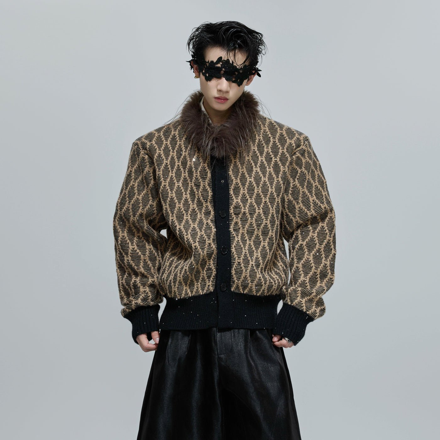 Faux Fur Neck Patterned Jacket Korean Street Fashion Jacket By Argue Culture Shop Online at OH Vault