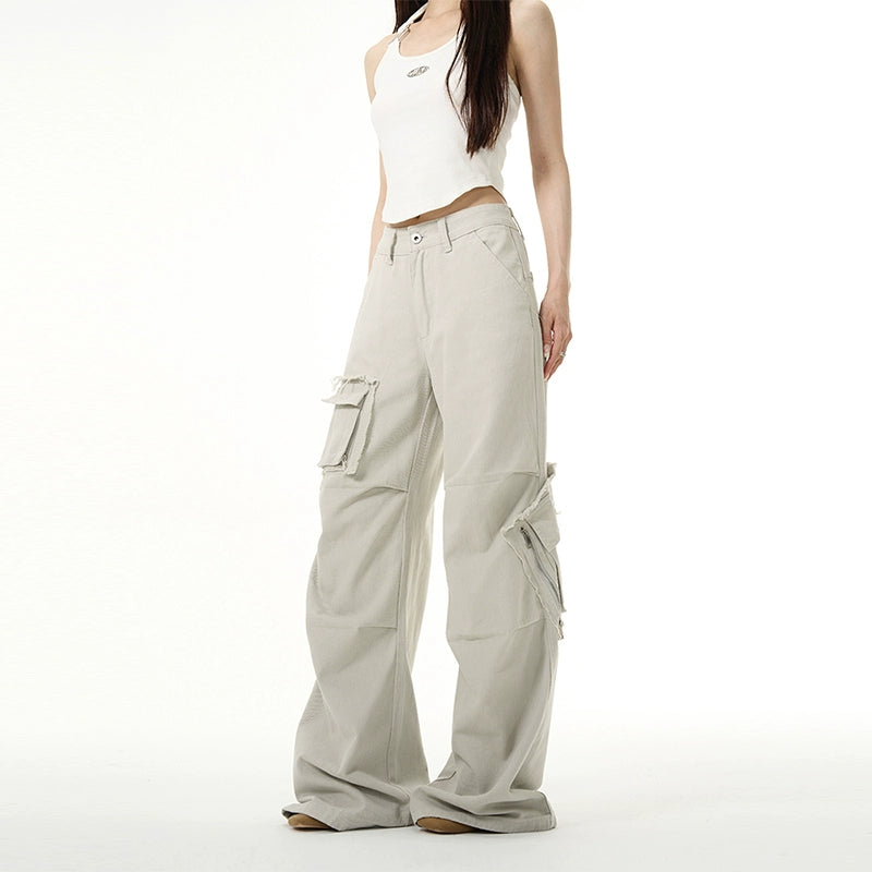 Raw Edge Flap Pockets Pants Korean Street Fashion Pants By 77Flight Shop Online at OH Vault