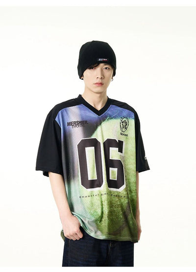 Relaxed Fit Jersey V-Neck T-Shirt Korean Street Fashion T-Shirt By 77Flight Shop Online at OH Vault