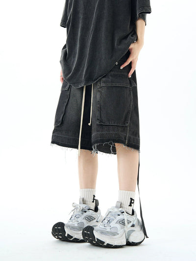 Gradient Raw Edge Denim Shorts Korean Street Fashion Shorts By MaxDstr Shop Online at OH Vault