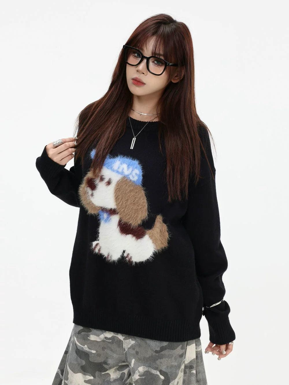 Plushy Puppy Ribbed Hem Sweater Korean Street Fashion Sweater By INS Korea Shop Online at OH Vault