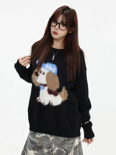 Plushy Puppy Ribbed Hem Sweater Korean Street Fashion Sweater By INS Korea Shop Online at OH Vault