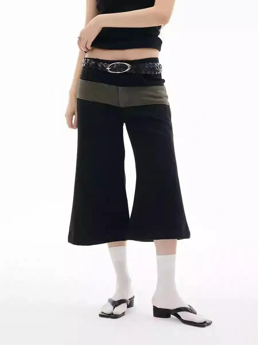 Contrast Spliced Flared Shorts Korean Street Fashion Shorts By Funky Fun Shop Online at OH Vault
