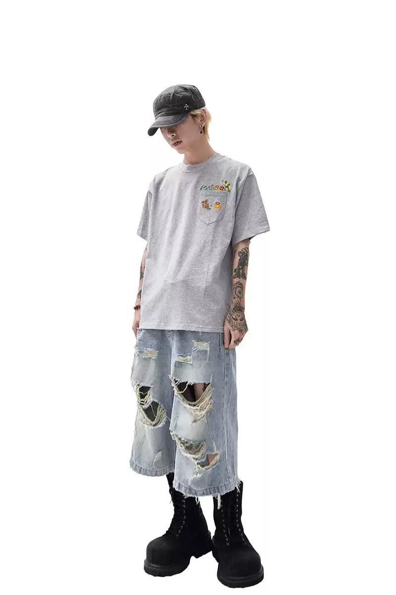 Embroidered Round Neck T-Shirt Korean Street Fashion T-Shirt By Ash Dark Shop Online at OH Vault