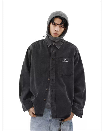 Front Pocket Denim Shirt Korean Street Fashion Shirt By Mr Nearly Shop Online at OH Vault