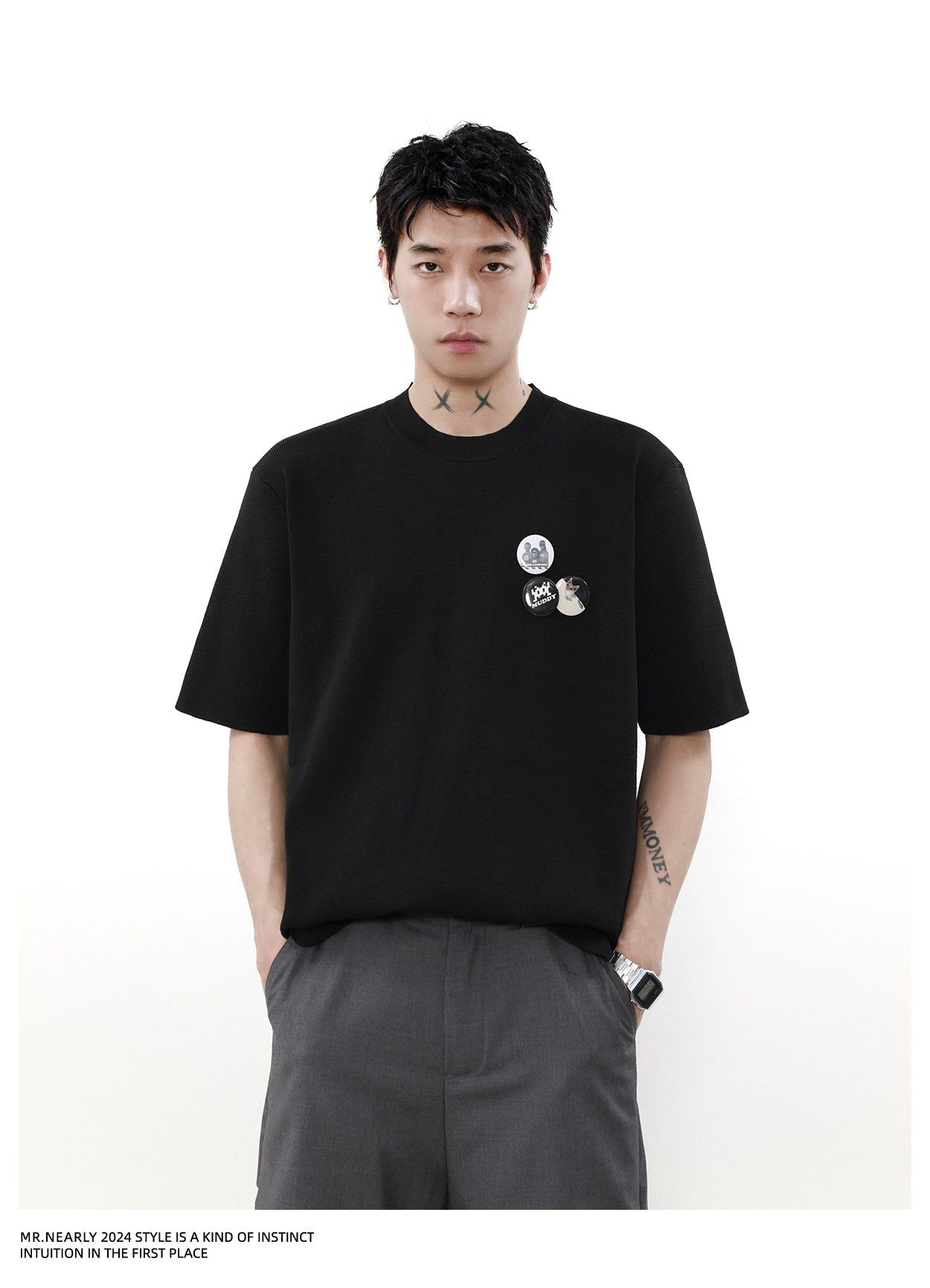 Detachable Badge T-Shirt Korean Street Fashion T-Shirt By Mr Nearly Shop Online at OH Vault