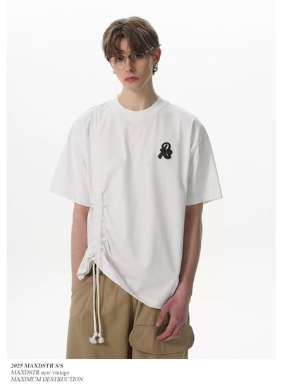 Side Drawstring Patched Logo T-Shirt Korean Street Fashion T-Shirt By MaxDstr Shop Online at OH Vault