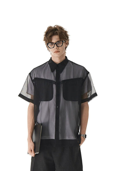 Breast Pocket See-Through Shirt Korean Street Fashion Shirt By Cro World Shop Online at OH Vault