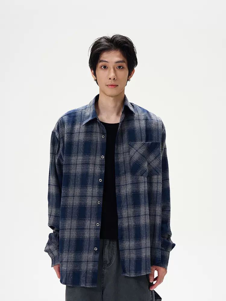 Front Pocket Regular Plaid Shirt Korean Street Fashion Shirt By 77Flight Shop Online at OH Vault