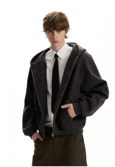Ribbed Hem Stripes Zip-Up Hoodie