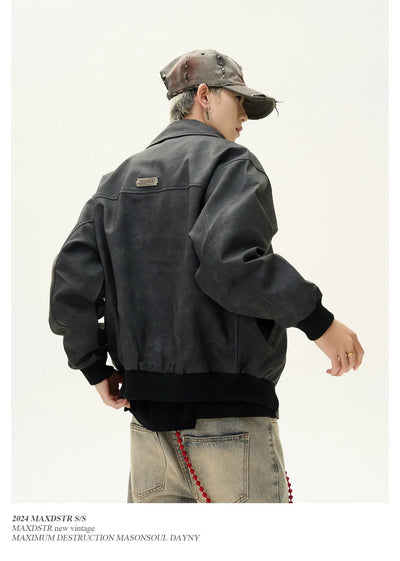 Collared & Zipped PU Leather Jacket Korean Street Fashion Jacket By MaxDstr Shop Online at OH Vault