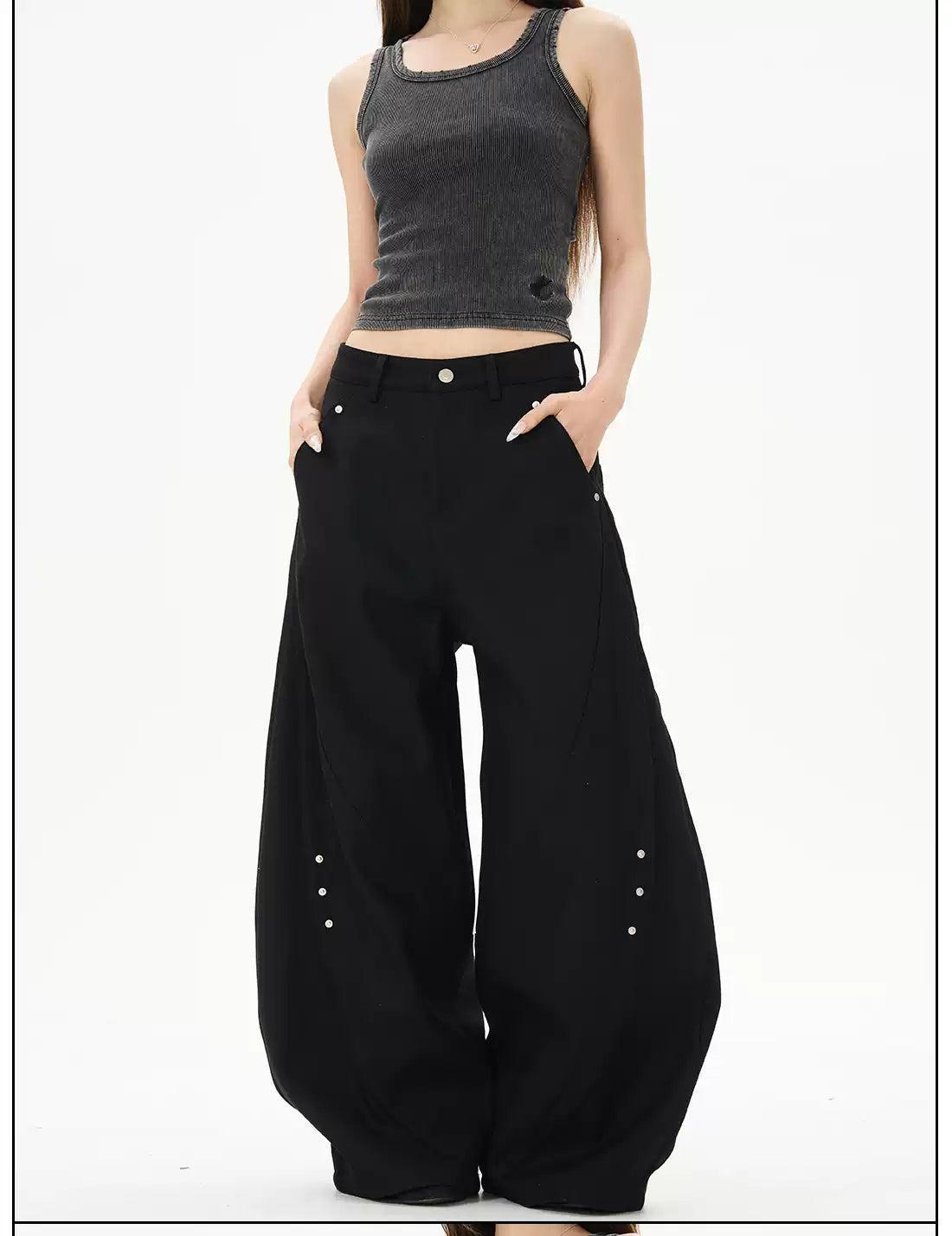 Buttoned Drape Scimitar Pants Korean Street Fashion Pants By 77Flight Shop Online at OH Vault