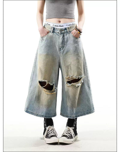 Stone Washed Ripped Denim Shorts Korean Street Fashion Shorts By Mr Nearly Shop Online at OH Vault