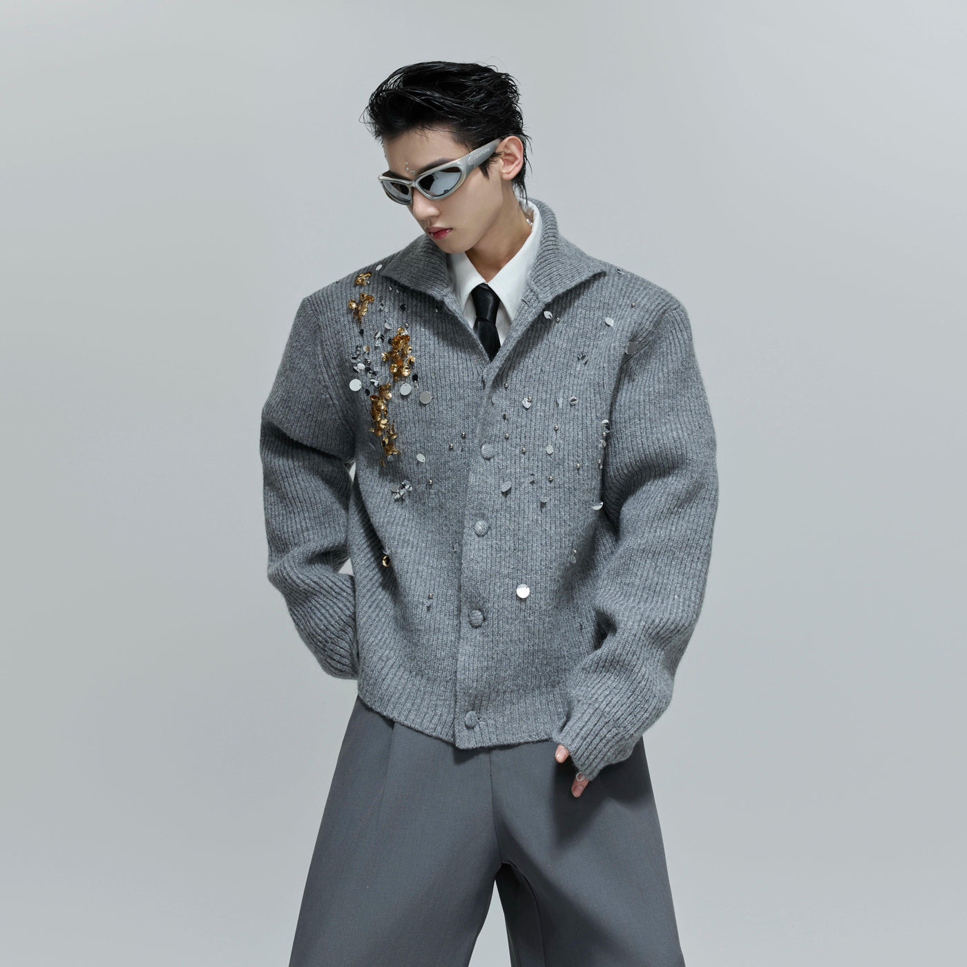 Assorted Details Buttoned Sweater Korean Street Fashion Sweater By Argue Culture Shop Online at OH Vault