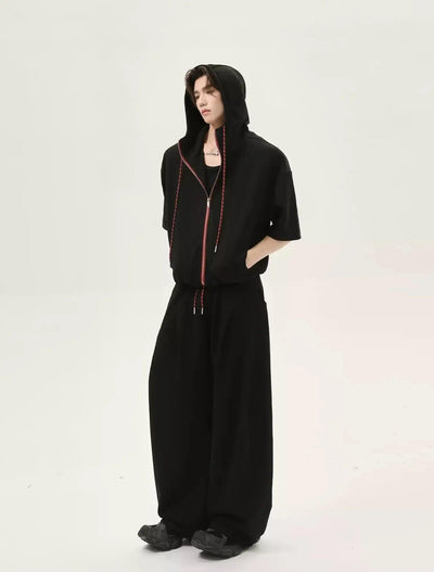 Contrast Drawstring Contrast Zip-Up Hoodie & Pleated Sweatpants Set Korean Street Fashion Clothing Set By Turn Tide Shop Online at OH Vault