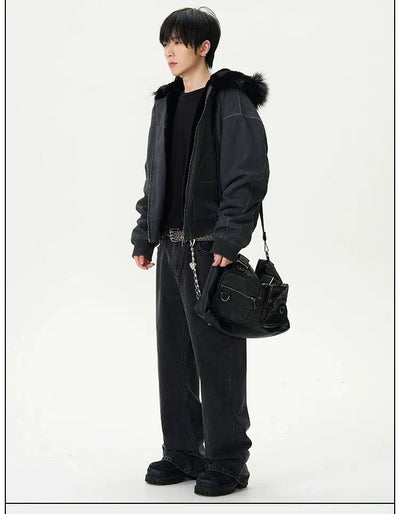 Stitched Fur Hooded Lined Jacket Korean Street Fashion Jacket By 77Flight Shop Online at OH Vault