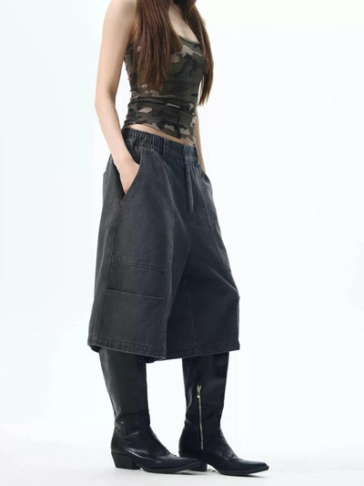 Chic Pocket Elastic Waist Cargo Shorts Korean Street Fashion Shorts By 77Flight Shop Online at OH Vault