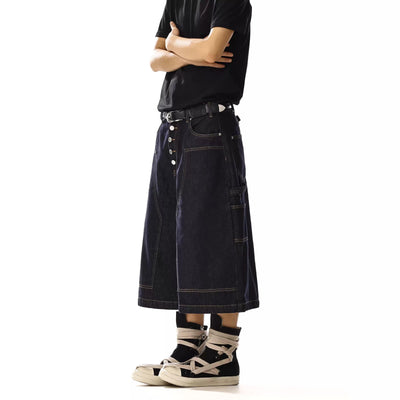 Multi-Buttoned Wide Denim Shorts Korean Street Fashion Shorts By MEBXX Shop Online at OH Vault