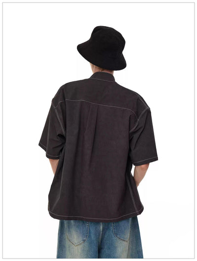 Contrast Lined Snap Buttoned Shirt Korean Street Fashion Shirt By Mr Nearly Shop Online at OH Vault