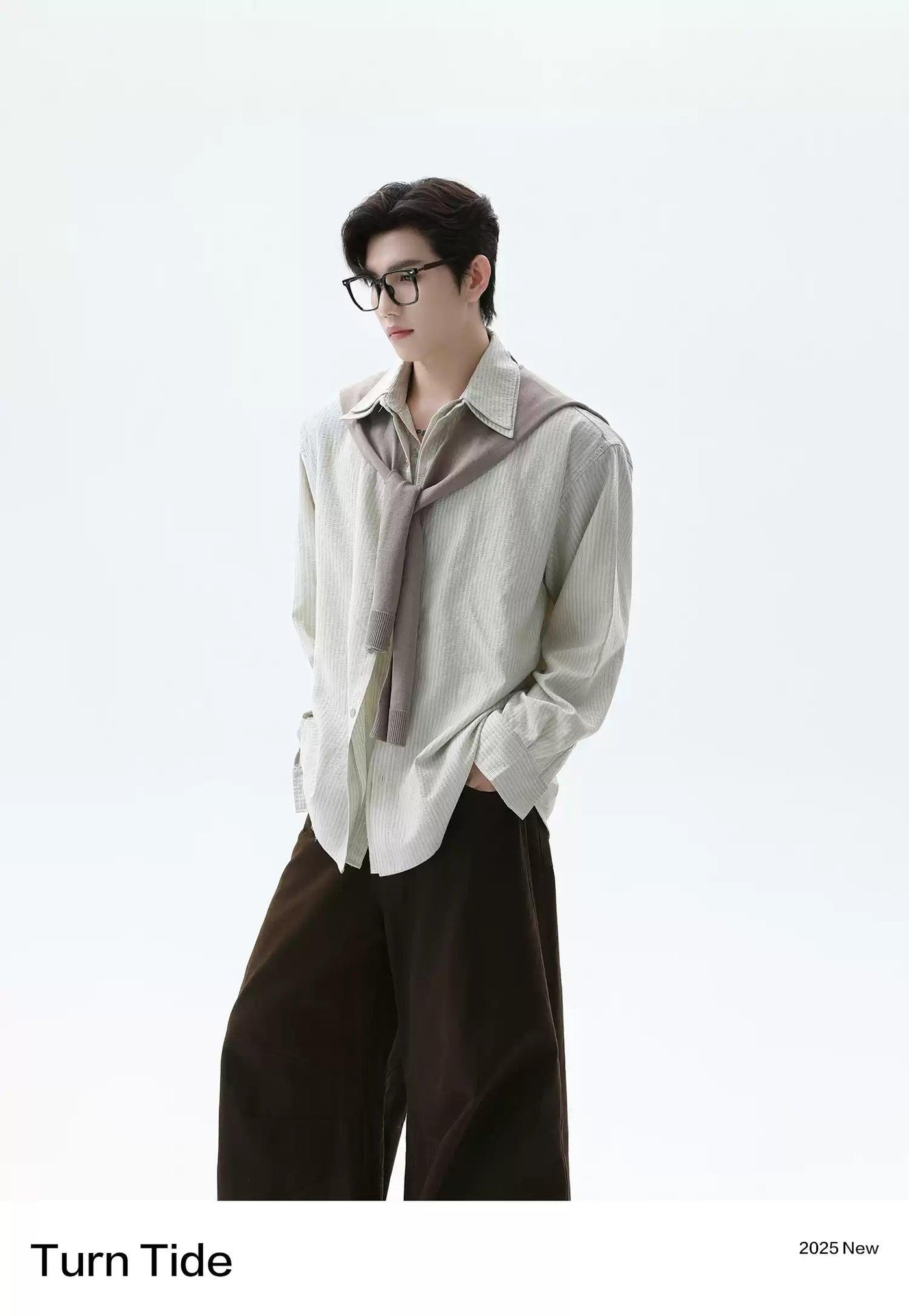 Layered Detail Striped Shirt Korean Street Fashion Shirt By Turn Tide Shop Online at OH Vault