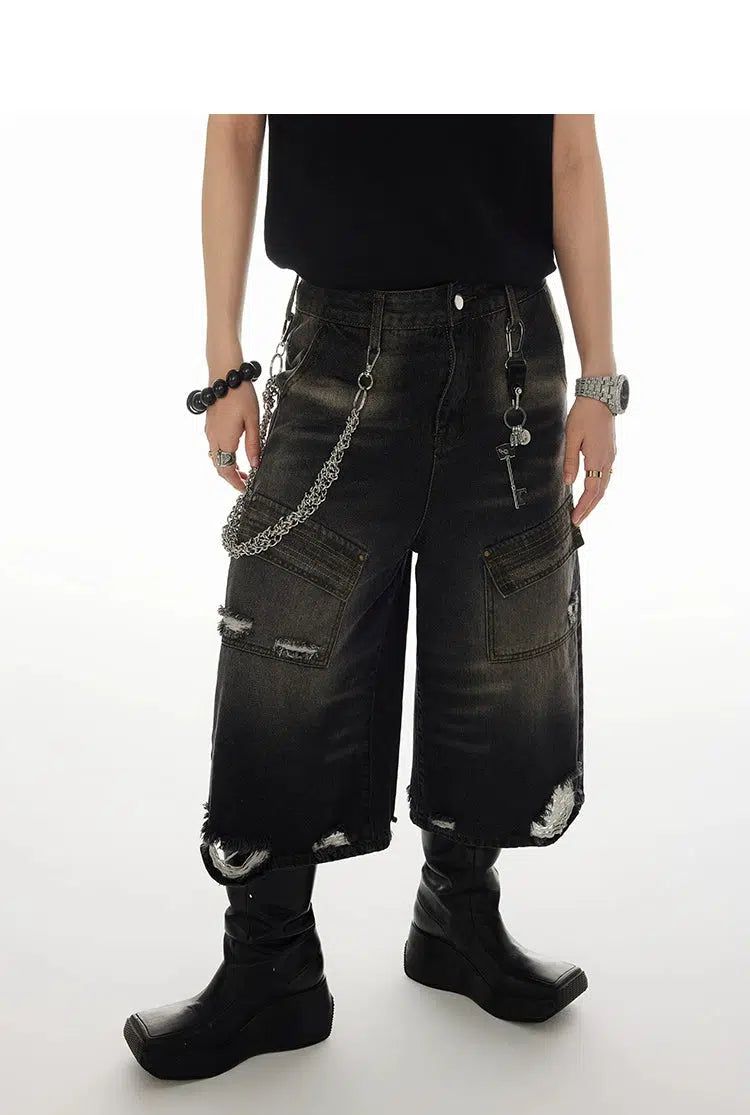 Distressed Whiskers Denim Shorts Korean Street Fashion Shorts By Cro World Shop Online at OH Vault