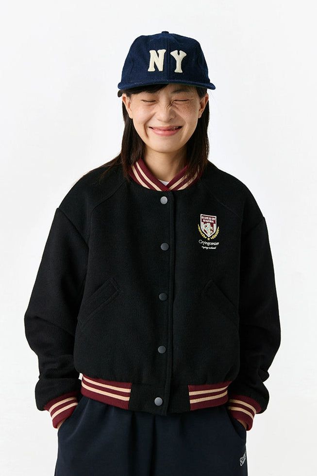 Snap Buttons Baseball Varsity Jacket Korean Street Fashion Jacket By Crying Center Shop Online at OH Vault