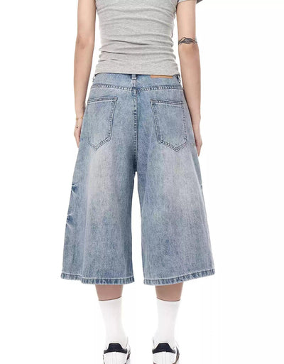 Whiskered Emphasis Denim Shorts Korean Street Fashion Shorts By Blacklists Shop Online at OH Vault
