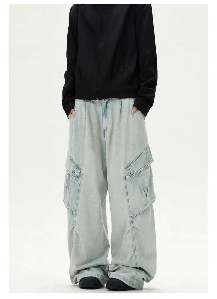 Faded Baggy Fit Cargo Jeans Korean Street Fashion Jeans By A PUEE Shop Online at OH Vault